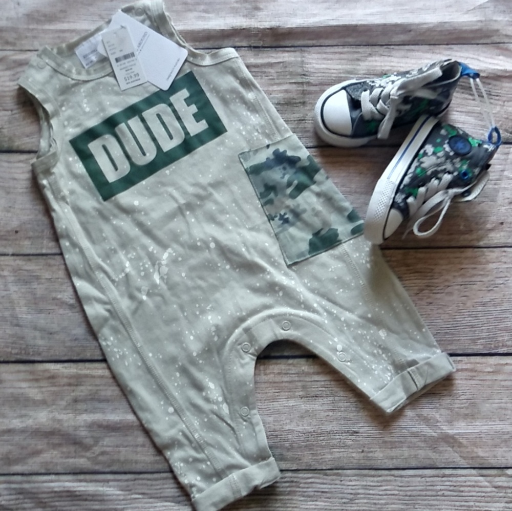 Sleeveless One Piece Baby Boy Romper "Dude" NWT